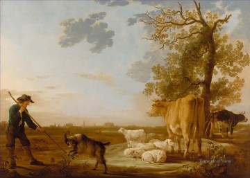 牛 雄牛 Painting - アエルベルト・カイプ 牛のある風景